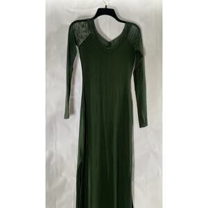 SILENCE + NOISE Women's Dark Green Dylan Off-The-Shoulder Sheer Maxi Dress SZ M